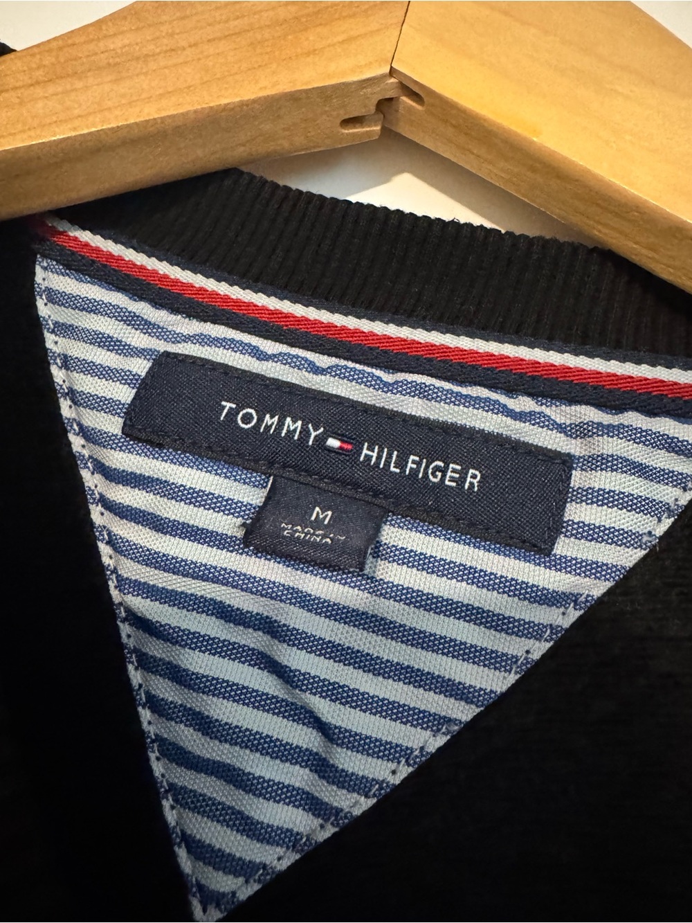 Tommy Hilfiger Black V-Neck Sweater with Signature Trim